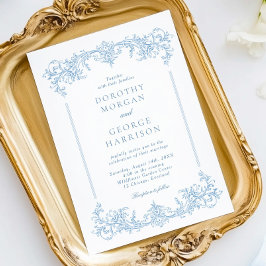 Invitación Boda azul polvoriento clásico de la época victoria