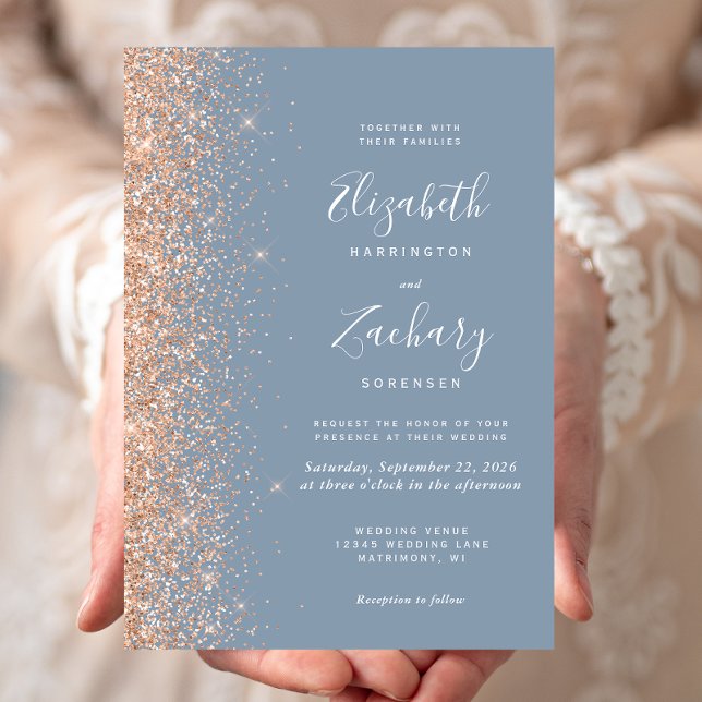 Invitación Boda Azul Polvoriento con Borde de Brillo de Meloc (Subido por el creador)