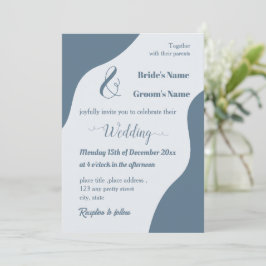 Invitación Boda azul polvoriento romántico y elegante