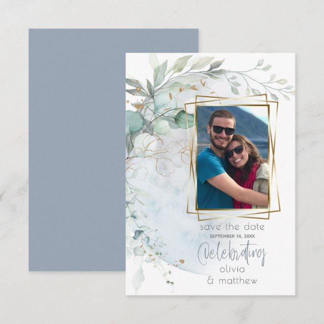 Invitación Boda | Azul polvoriento sobre la luna enamorada (Anverso / Reverso)