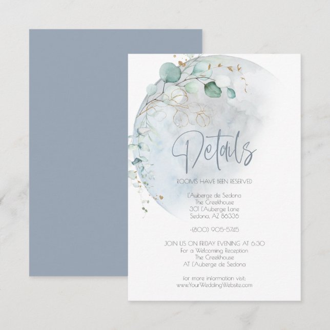 Invitación Boda | Azul polvoriento sobre la luna enamorada (Anverso / Reverso)