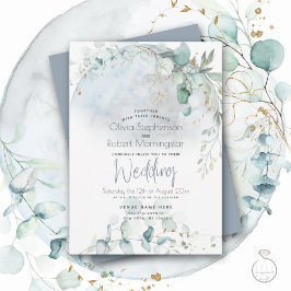 Invitación Boda | Azul polvoriento sobre la luna enamorada