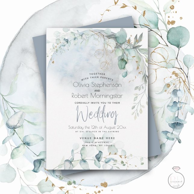 Invitación Boda | Azul polvoriento sobre la luna enamorada (Subido por el creador)