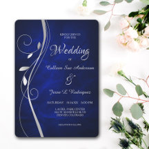 Boda azul profundo de Swirl Leaf Silver