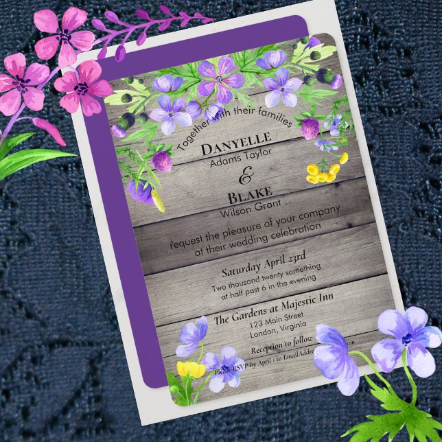 Invitación Boda azul púrpura de acuarela rústica (Subido por el creador)