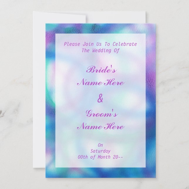 Invitación Boda azul, púrpura y verde azulada (Anverso)
