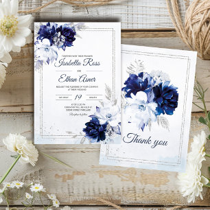 Invitación Boda Azul Real Blanco Y Plata