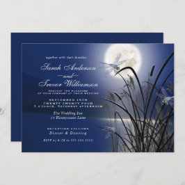 Invitación Boda azul real Estanque de libélula de la luna lle