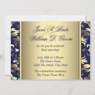 Invitación Boda Azul Real y Dorado