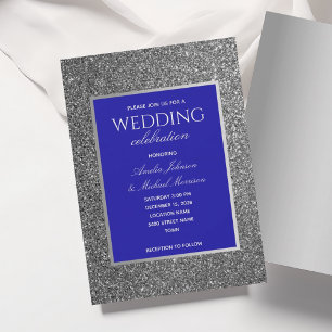 Invitación Boda Azul Real y Plata