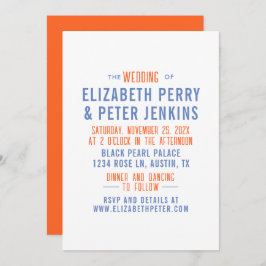 Invitación Boda azul retro Naranja elegante