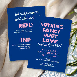 Invitación Boda Azul Rosa Moderna Tipo Negrita Sin Adornos