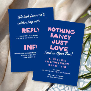 Invitación Boda Azul Rosa Moderna Tipo Negrita Sin Adornos