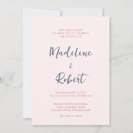 Invitación Boda azul rosado de escritura Minimalista moderna