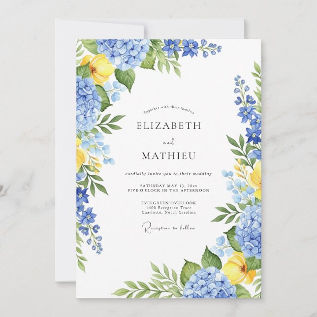Invitación Boda Azul Serena de Primavera (Anverso)