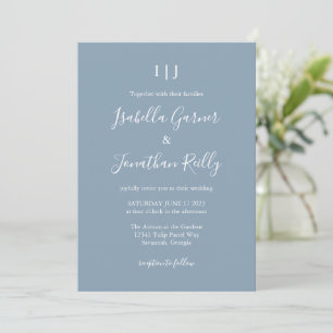Invitación Boda azul turbio clásico minimalista