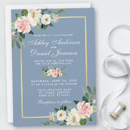 Invitación Boda azul turbio color de agua blanco rosado