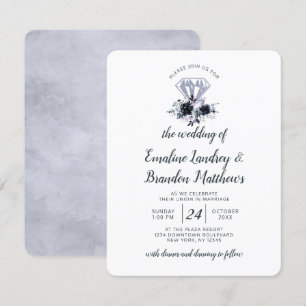 Invitación Boda azul turbio de diamantes florales nocturnos