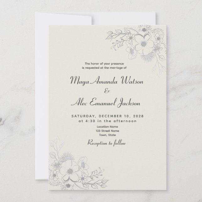 Invitación Boda azul turbio de época (Anverso)
