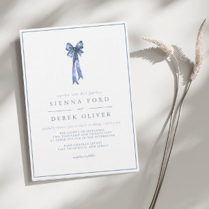 Invitación Boda azul turbio de la elegancia de la cinta de op