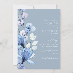 Invitación Boda azul turbio del código QR floral transparente