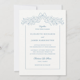 Invitación Boda azul turbio del marco del paro floral dibujad