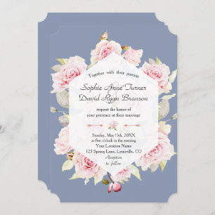 Invitación Boda azul turbio floral de bonito Rubor