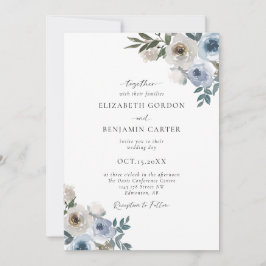 Invitación Boda azul turbio guión elegante floral rústico