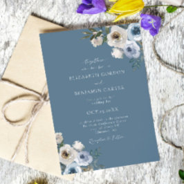 Invitación Boda azul turbio guión elegante floral rústico