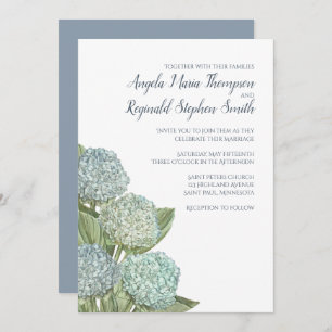 Invitación Boda azul turbio Hidrangea moderna Simple