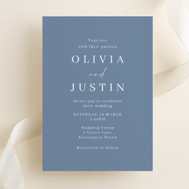 Invitación Boda azul turbio Minimalista moderno (Subido por el creador)