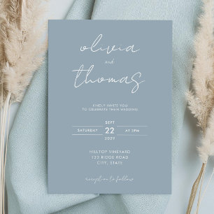 Invitación Boda azul turbio Minimalista moderno