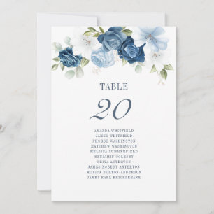 Invitación Boda azul turbio Número de tabla 20 Plan de asient
