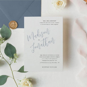 Invitación Boda azul turbio y moderno de escritura tradiciona