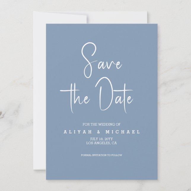 Invitación Boda azul turbio y simple | Código QR Guardar la f (Anverso)