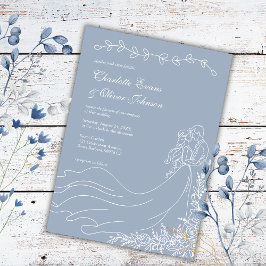 Invitación Boda azul turbulento de la pareja de tracción de m