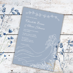 Invitación Boda azul turbulento de la pareja de tracción de m