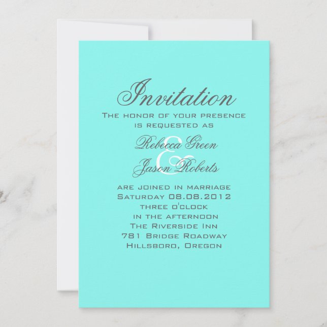 Invitación boda azul turquesa aguamarina azul huevo de petirr (Anverso)