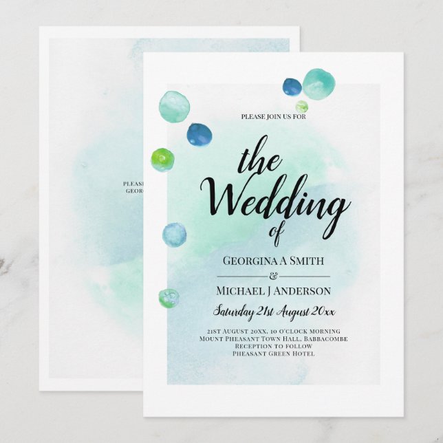 Invitación Boda azul turquesa de cristal oceánico Ombre (Anverso / Reverso)