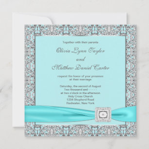 Invitación Boda Azul Turquesa Plateado