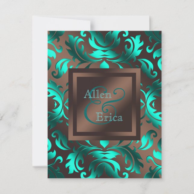Invitación Boda azul turquesa y marrón chocolate (Anverso)