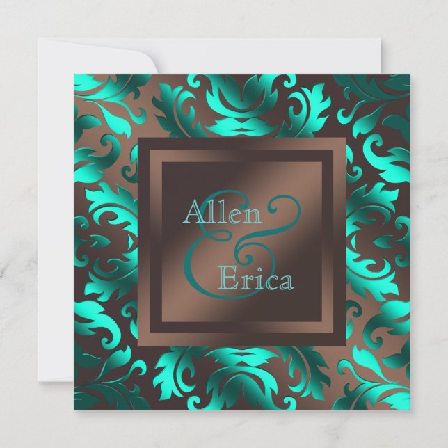 Invitación Boda azul turquesa y marrón chocolate (Anverso)