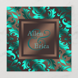 Invitación Boda azul turquesa y marrón chocolate