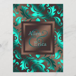 Invitación Boda azul turquesa y marrón chocolate