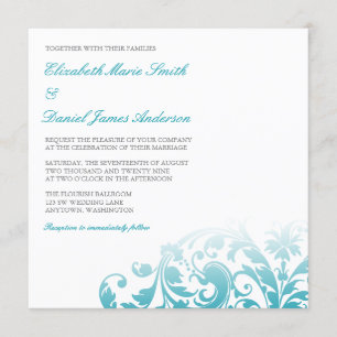 Invitación Boda azul verde azulada del remolino del Flourish