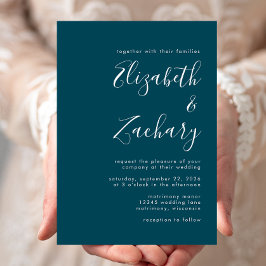 Invitación Boda azul Verde azulado con guión moderno