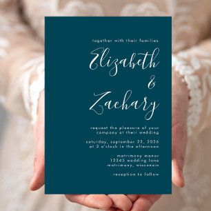 Invitación Boda azul Verde azulado con guión moderno