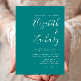Invitación Boda azul Verde azulado de guión minimalista