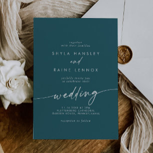 Invitación Boda azul Verde azulado de la Moda Boho