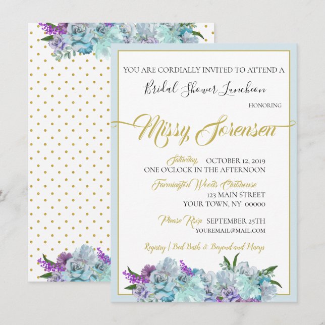 Invitación Boda azul verde azulado  Suite Fiesta de ducha (Anverso / Reverso)